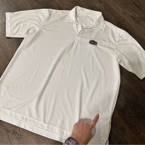Antigua Mens Florida Gator Embroidery Patch White Polo Top Size Large Golf Shirt - Picture 5 of 10